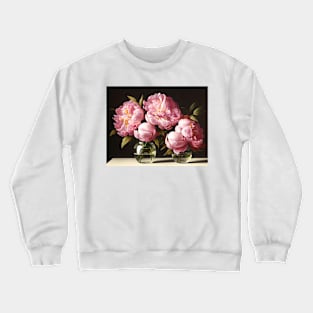 Two Peony Flowers in Glass Vase Crewneck Sweatshirt